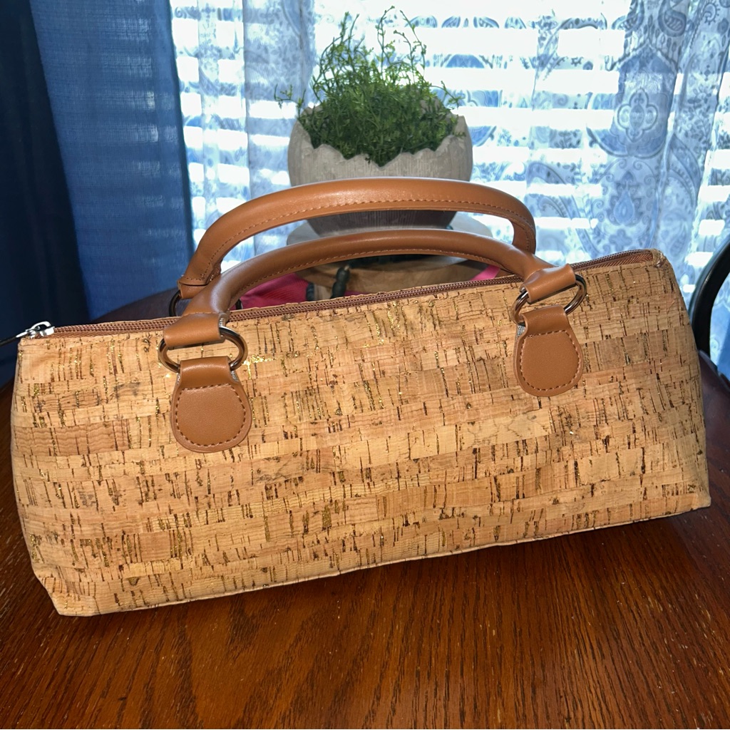 New Tan Cork Print Wine Cooler With Gold Hardware